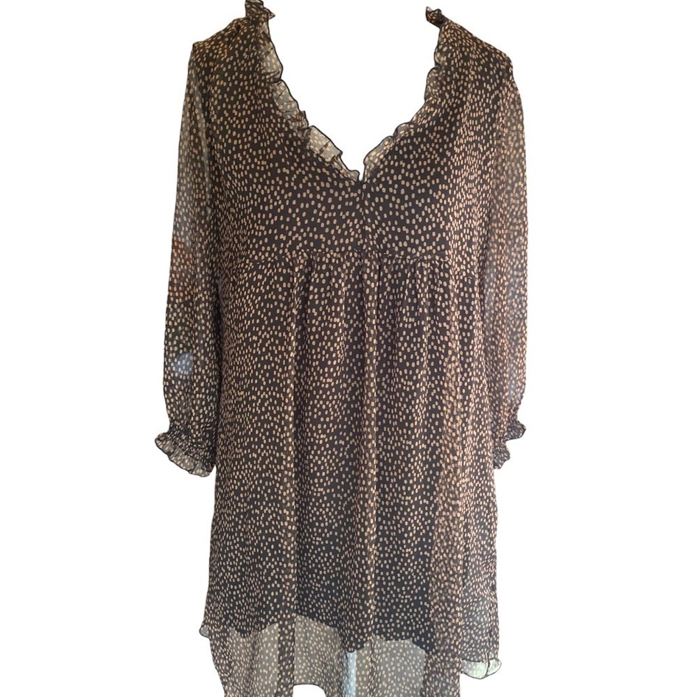 Zara Size Small Brown Speckled Ruffle Neckline Mini Dress